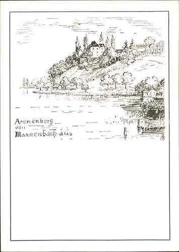 Mannenbach Untersee Schloss Arenenberg Bleistiftzeichnung