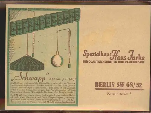 Werbung Reklame Schwapp Fliegenfaengerhalter Hans Farke Berlin / Werbung /