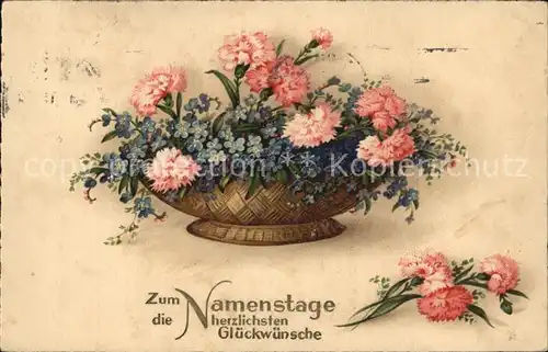 Namenstag Namenskarte Vergissmeinnicht Nelken Litho Kat. Greetings