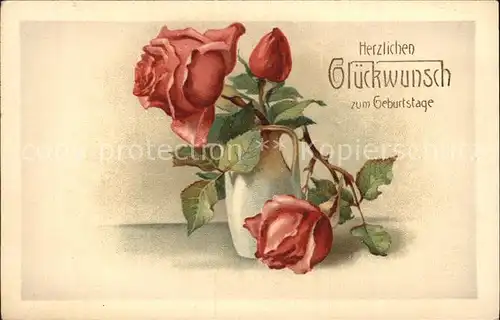 Geburtstag Rosen Litho Kat. Greetings