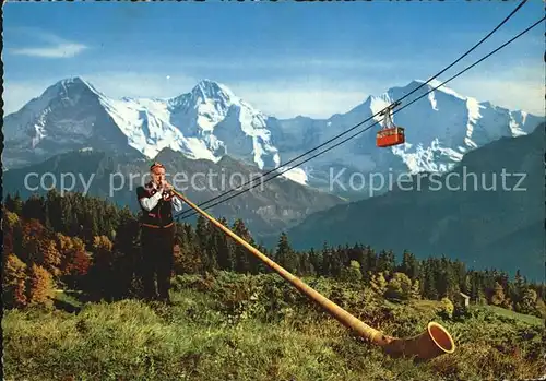 Alphorn Alphornblaeser Berner Oberland Seilbahn Eiger Moench Jungfrau Kat. Musik