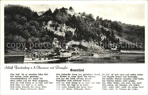 Liederkarte Weserlied Schloss Fuerstenberg Seitenraddampfer  Kat. Musik