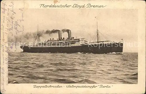 Dampfer Oceanliner Salonpostdampfer Berlin Norddeutscher Lloyd Bremen  Kat. Schiffe