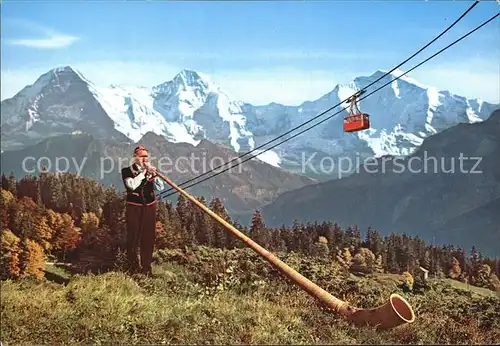 Alphorn Alphornblaeser Seilbahn Berner Oberland Eiger Moench Jungfrau Kat. Musik