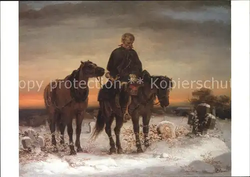 Kuenstlerkarte Ernst Bosch Am Grab eines Postillions um 1855  Kat. Kuenstlerkarte