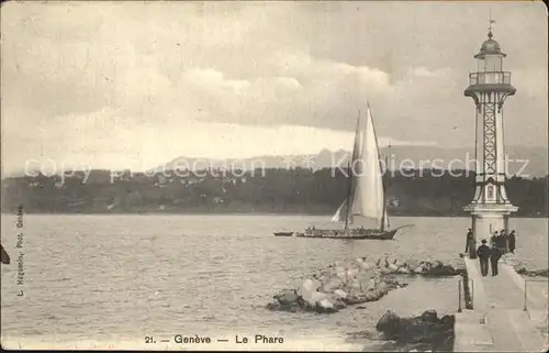 Leuchtturm Lighthouse Segelboot Geneve Phare Kat. Gebaeude