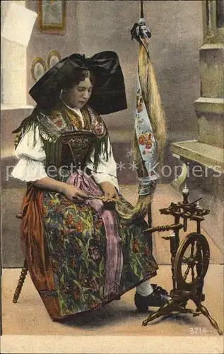 Spinnrad Tracht Elsass Elsaesserin Kat. Handwerk