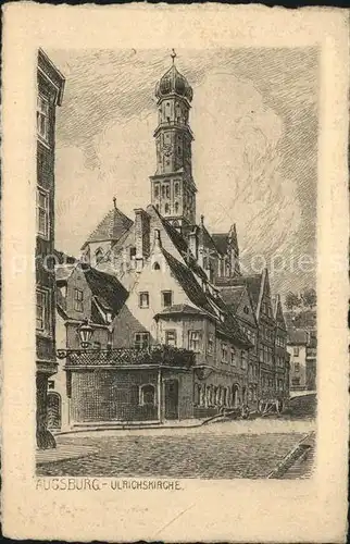 Radierung Augsburg Ulrichskirche  Kat. Druckereigewerbe