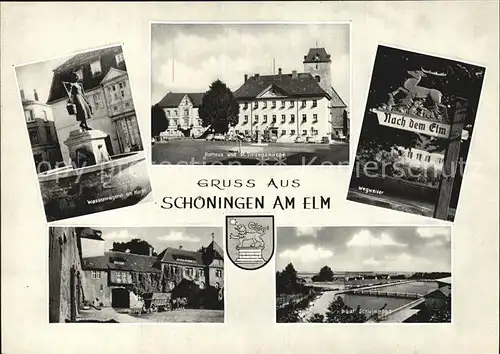 Schoeningen Rathaus Lorenzkirche Markt Wassertraegerin Burg Schwimmbad Kat. Schoeningen