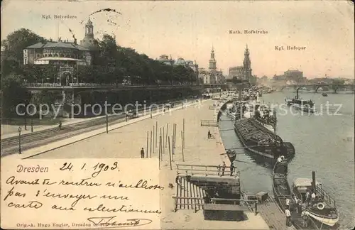 Dresden Belvedere Hofoper Hofkirche Elbe Schiffe Kat. Dresden Elbe