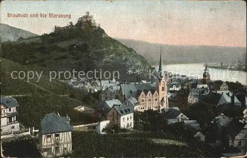 Braubach Rhein Marxburg Kirche Panorama Kat. Braubach