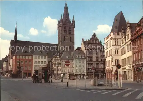 Trier Hauptmarkt mit Kirche St Gangolf neuerbaute Steipe Kat. Trier