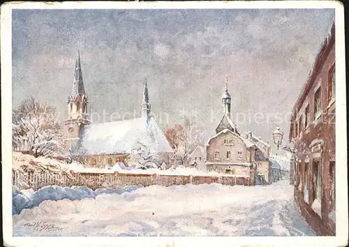 Burgstaedt Sachsen Kirche Konditorei Winter Kuenstlerkarte Kat. Burgstaedt