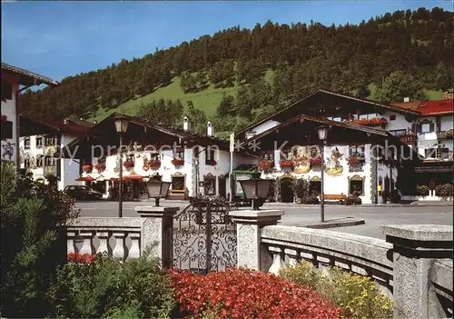 Wallgau Hotel Gasthof Post Oberbayerische Lueftlmalerei Huber Karte Nr 8291 Kat. Wallgau