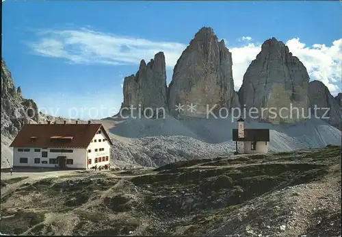 Tre Cime Di Lavaredo Rifugio Locatelli Dreizinnenhuette Dolomiten Kapelle Kat. Italien