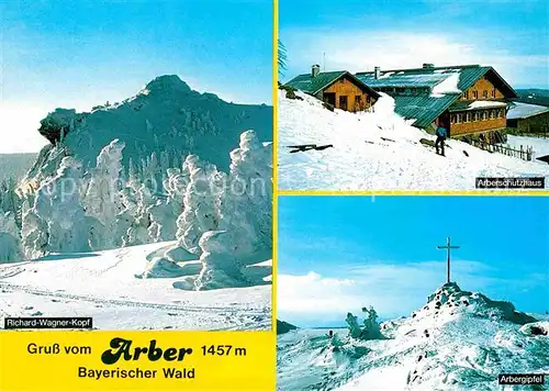 Grosser Arber Winterpanorama Bayerischer Wald Arberschutzhaus Gipfelkreuz Kat. Bayerisch Eisenstein