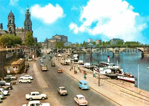 Dresden Bruehlsche Terrasse Elbe Dampfer Bruecke Kat. Dresden Elbe