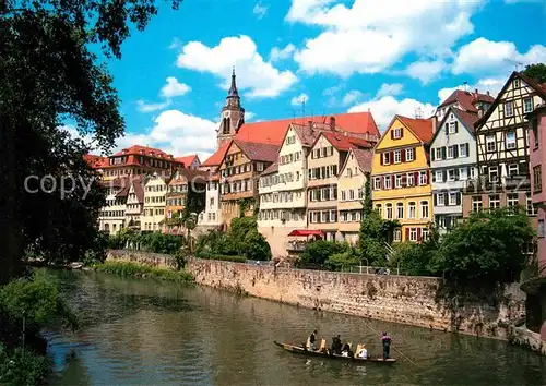 Tuebingen Neckarpartie mit Stiftskirche Stocherkahn Kat. Tuebingen