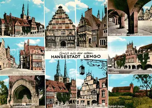 Lemgo Rathaus Nikolaikirche Hexenbuergermeisterhaus Rathauslaube Rathausarkaden Mittelstreife Gefallenen Ehrenmal Johannisturm Wippermanns Haus Schloss Brake Kat. Lemgo