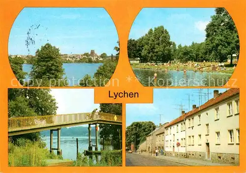 Lychen Stadtsee Strandbad Grosser Lychensee Fussgaengerbruecke Fuerstenberger Strasse Kat. Lychen