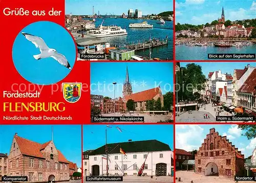 Flensburg Foerdebruecke Seglerhafen Suedermarkt Nikolaikirche Holm Kompanietor Schiffahrtsmuseum Nordertor Kat. Flensburg