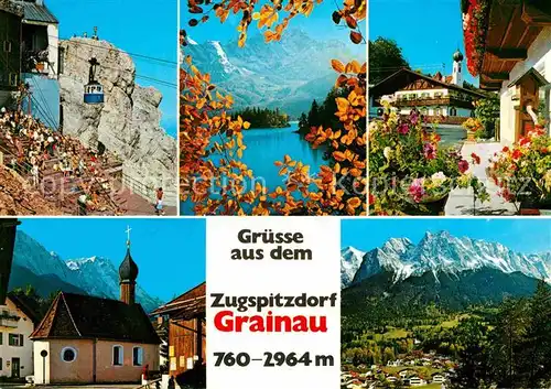 Grainau Zugspitze Eibsee Oberbayr Bauernhaus Kirche Alpspitze und Waxenstein Kat. Grainau