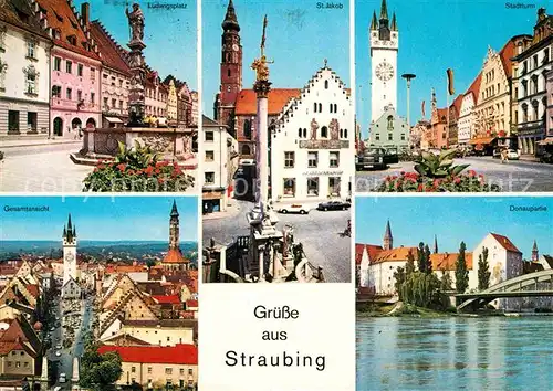 Straubing Donau Ludwigsplatz St Jakob Stadtturm Gesamt Donaupartie