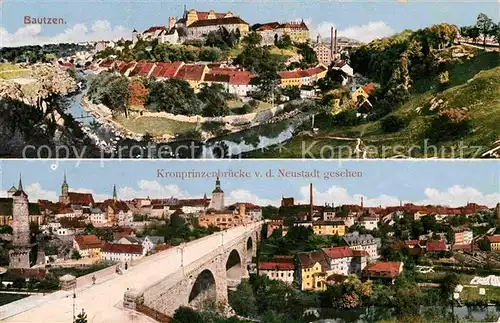 Bautzen Kronprinzenbruecke Schloss Panorama Kat. Bautzen