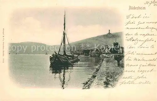 Ruedesheim Rhein Burg Niederwalddenkmal Segelschiff Kat. Ruedesheim am Rhein