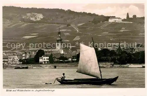 Ruedesheim Rhein Jugendherberge Kirche Segelboot Kat. Ruedesheim am Rhein