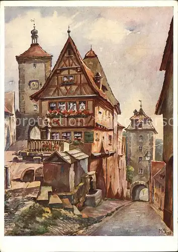 Rothenburg Tauber Ploenlein nach einem Original Aquarell von Prof. M. Schoeflein  Kat. Rothenburg ob der Tauber