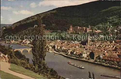 Alt Heidelberg Neckar Panorama Blick vom Philosophenweg Kat. Heidelberg