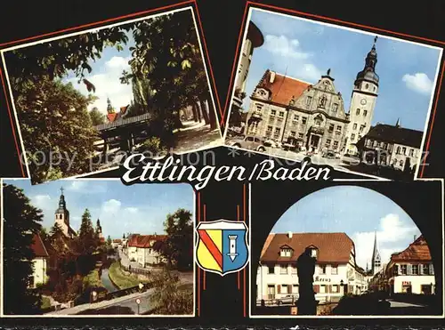 Ettlingen Rathaus Turm Stadtansichten Kat. Ettlingen