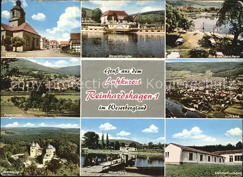 Reinhardshagen Luftkurort Weserbergland Kirche Sababurch Weser Dampfer Faehre Landschulheim Kat. Reinhardshagen