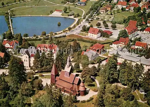 Hahnenklee Bockswiese Harz Fliegeraufnahme mit Kirche und See Kat. Goslar