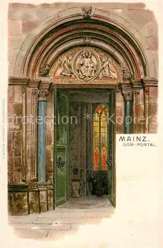 Mainz Rhein Dom Portal Lithografie