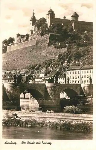 Wuerzburg Alte Bruecke Festung  Kat. Wuerzburg