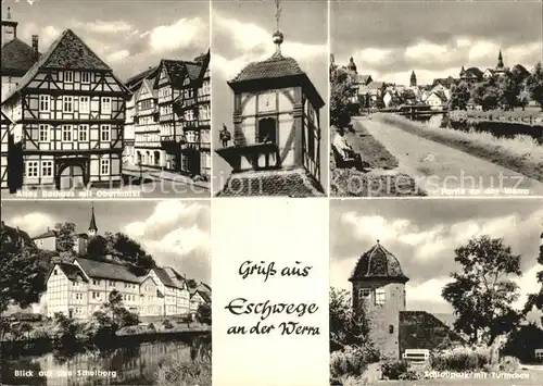 Eschwege Altes Rathaus Obermarkt Schlosspark mit Tuermchen Partie an der Werra Kat. Eschwege