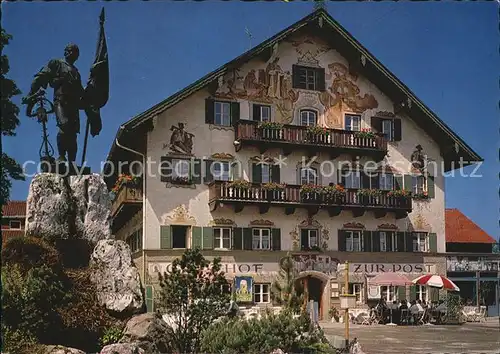 Kochel See Schmied von Kochel Denkmal Hotel Gasthof zur Post Fassadenmalerei Kat. Kochel a.See