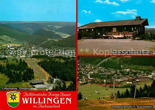 Willingen Sauerland Berghuette an der Bergstation Ettelsberg Fliegeraufnahme Seilbahn Kat. Willingen (Upland)