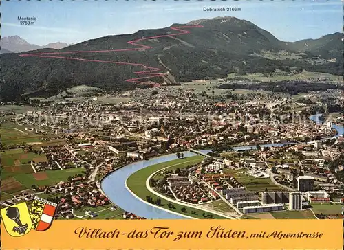 Villach Kaernten Fliegeraufnahme mit Dobratsch Alpenstrasse Kat. Villach