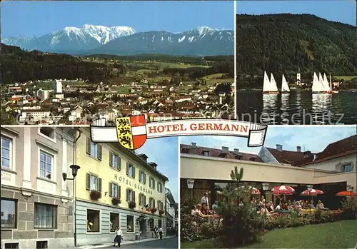 Feldkirchen Kaernten Stadtbild mit Karawanken Ossiachersee Hotel Germann Garten Kat. Feldkirchen in Kaernten