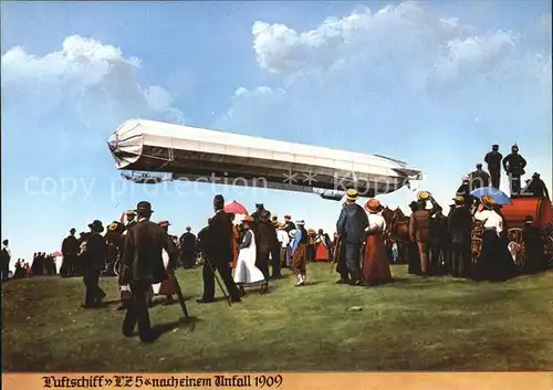 Zeppelin Luftschiff LZ 5 nach einem Unfall 1909 Kat. Flug