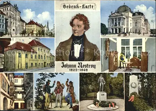 Persoenlichkeiten Johann Nestroy Gedenkkarte Carltheater Wien Geburtshaus Denkmal  Kat. Persoenlichkeiten