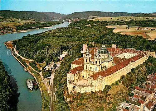 Melk Donau Benediktinerstift im Barockstil Erbauer Jakob Pradtauer Fliegeraufnahme Kat. Melk Wachau