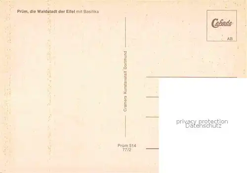 Pruem Eifel Waldstadt der Eifel mit Basilika Fliegeraufnahme Kat. Pruem