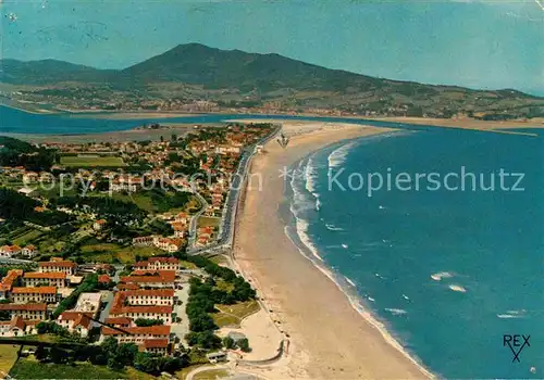 Hendaye Pyrenees Atlantiques La Plage au fond la Bidassoa et l Espagne vue aerienne Kat. Hendaye