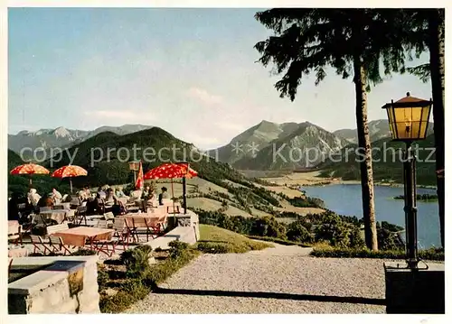 Schliersee Kurhotel Schliersbergalm Terrasse Blick auf Brecherspitze und See Kat. Schliersee