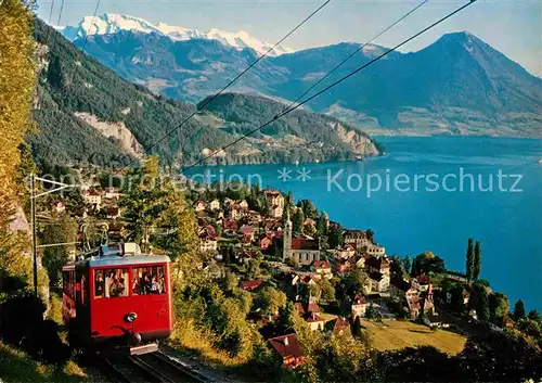 Vitznau Vierwaldstaettersee mit Rigi Bahn und Nidwalder Alpen Kat. Vitznau