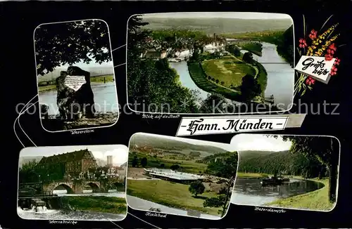 Hann. Muenden Weserstein Stadtblick Werrabruecke Hochbad Weserdampfer Kat. Hann. Muenden